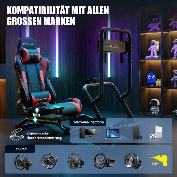 GTPLAYER Simulator Cockpit,Rennsimulator lenkradständer mit 3D-Stereo-Lautsprechern, Monitorhalterun