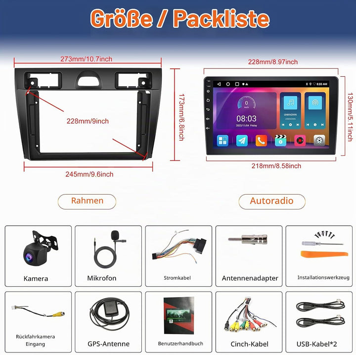 Hodozzy Android 2G+64G Autoradio für Ford Fiesta 2006-2011 Con Wireless Carplay Android Auto Mirror