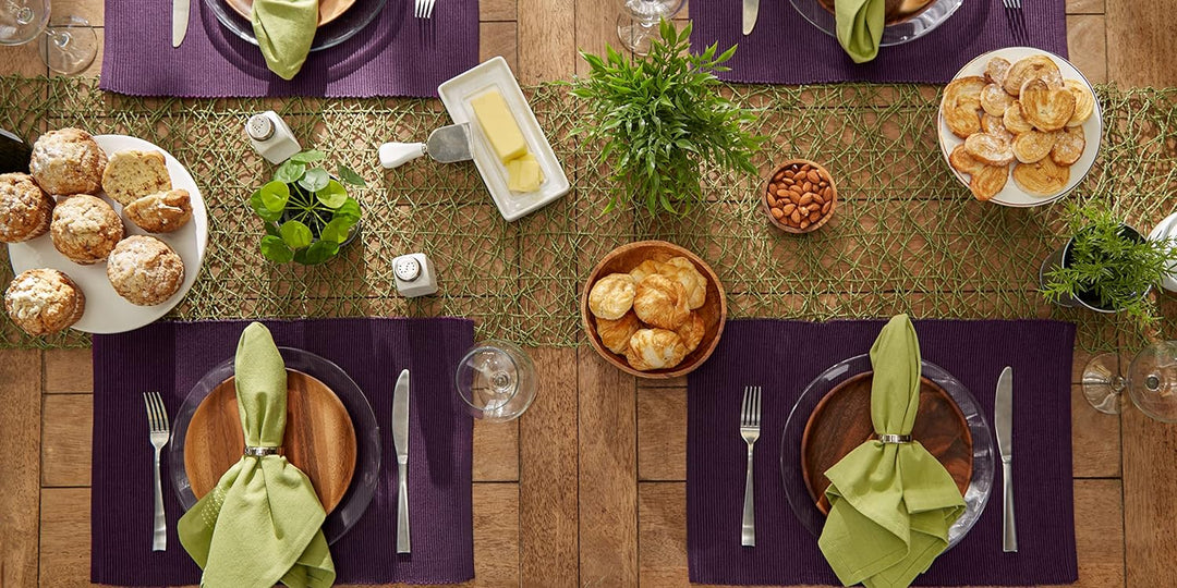 DII Basic Everyday Tischset aus 100% Baumwolle, gerippt, 33 x 48 cm, Aubergine, 6-teilig Auberginefa