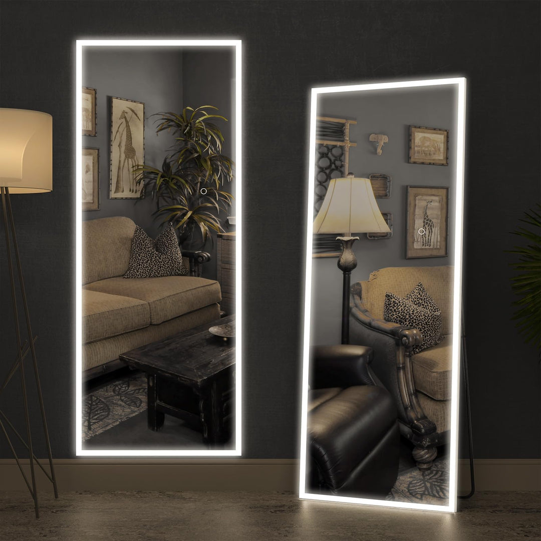 CASSILANDO Voller Länge Spiegel mit Lichtern, 160 x 50cm LED Bodenspiegel, Ganzkörper Ankleidespiege