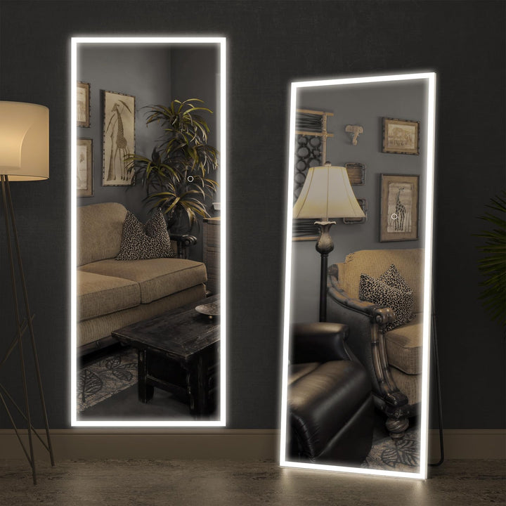 CASSILANDO Voller Länge Spiegel mit Lichtern, 160 x 50cm LED Bodenspiegel, Ganzkörper Ankleidespiege