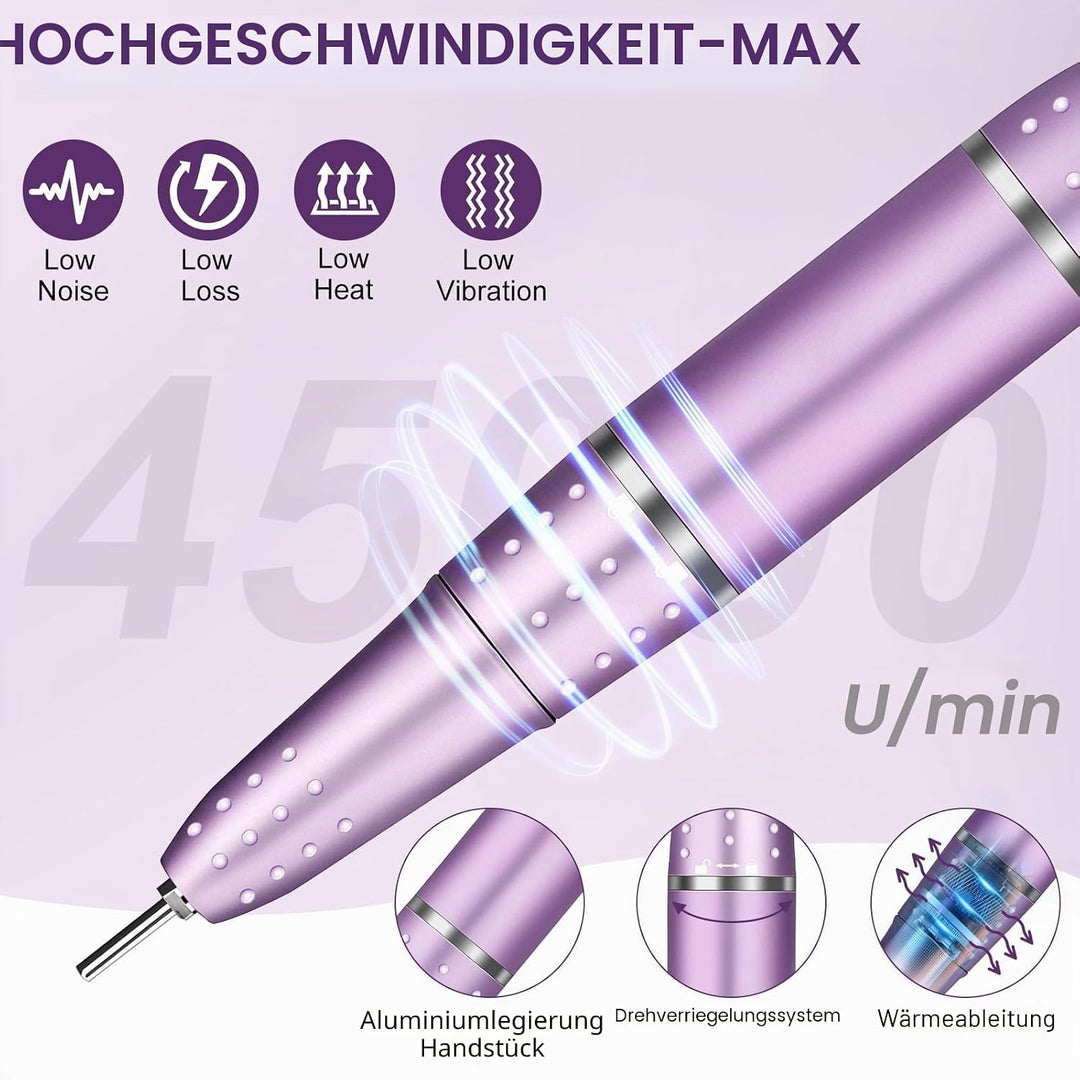 Urbuti Elektrischer Nagelfräser für Gelnägel, 45000 U/min Professionell Nagelfräser mit HD-LED Displ
