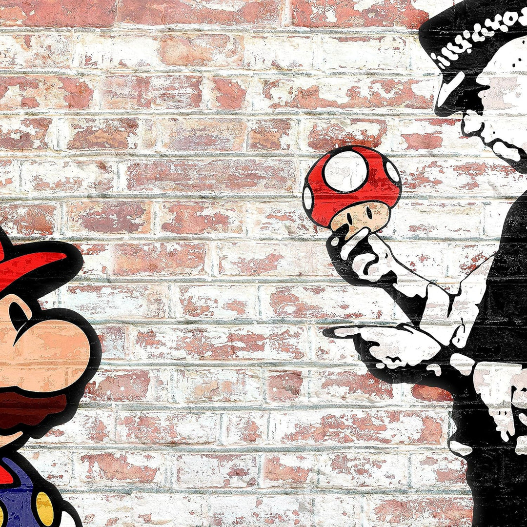 Runa Art Wandbilder Mario and Cop Banksy 5 Teilig Bild auf Vlies Leinwand Deko Jugendzimmer Wohnzimm