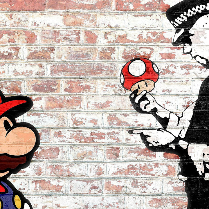 Runa Art Wandbilder Mario and Cop Banksy 5 Teilig Bild auf Vlies Leinwand Deko Jugendzimmer Wohnzimm