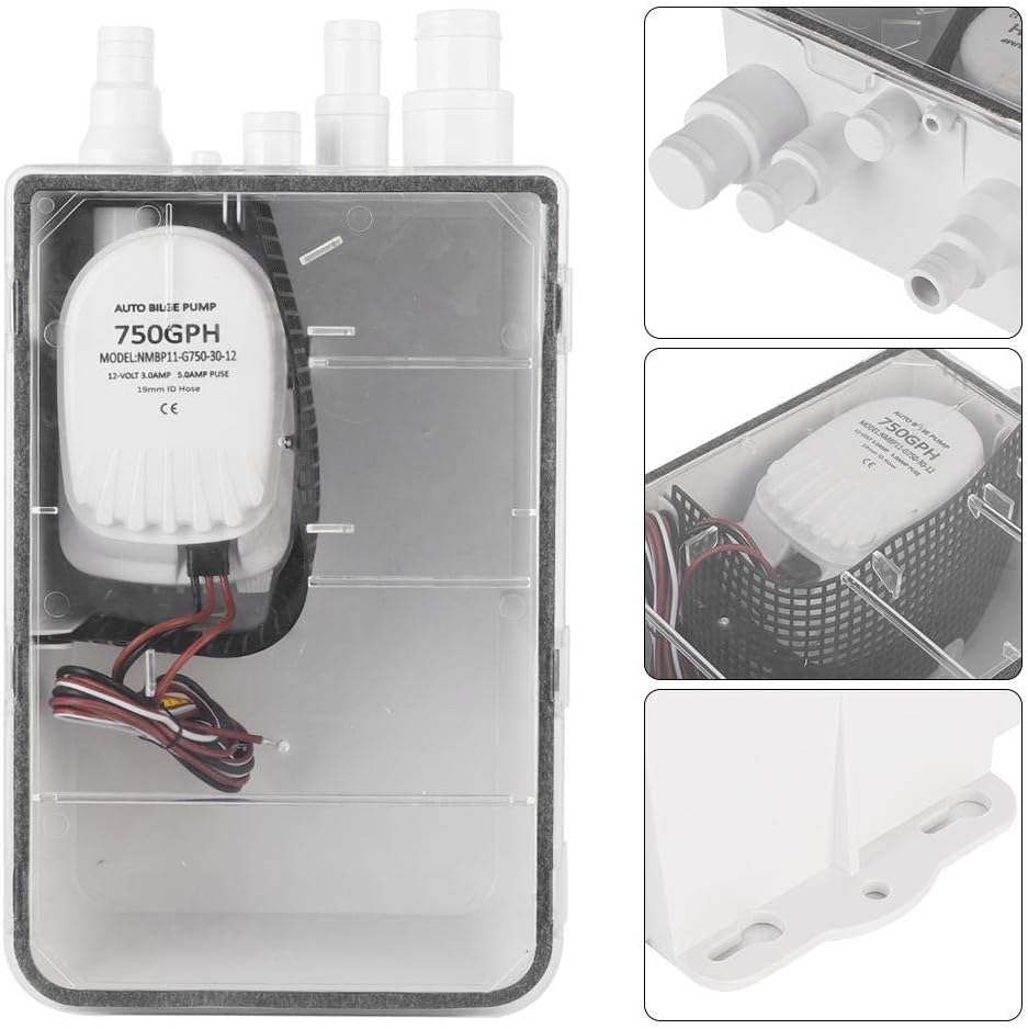 Duschsumpfpumpensystem Box Multi Inlet Qiilu DC 12V / 24V 750GPH Dusche Sumpfpumpe Automatischer Sch
