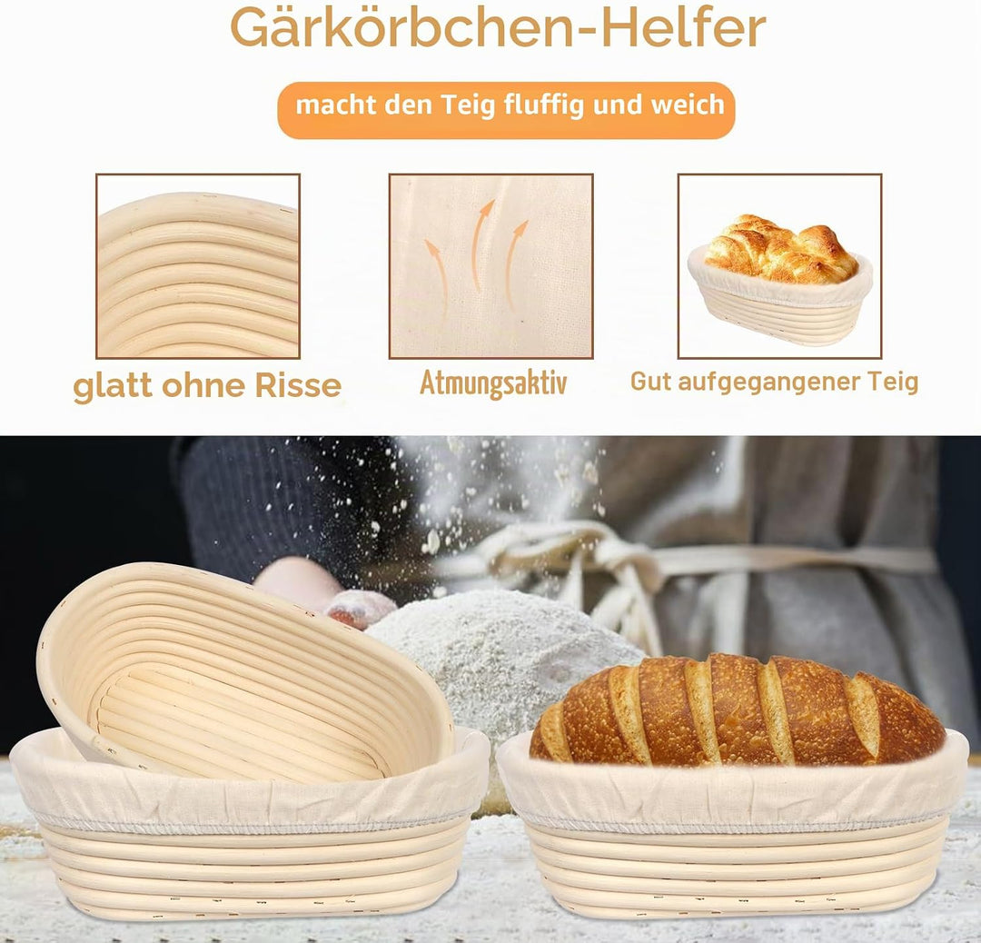 2pcs Gärkörbchen Oval 25 cm, Brotbackkorb zum Backen, Gärkorb Brot Set für Anfänger und Erfahrener B