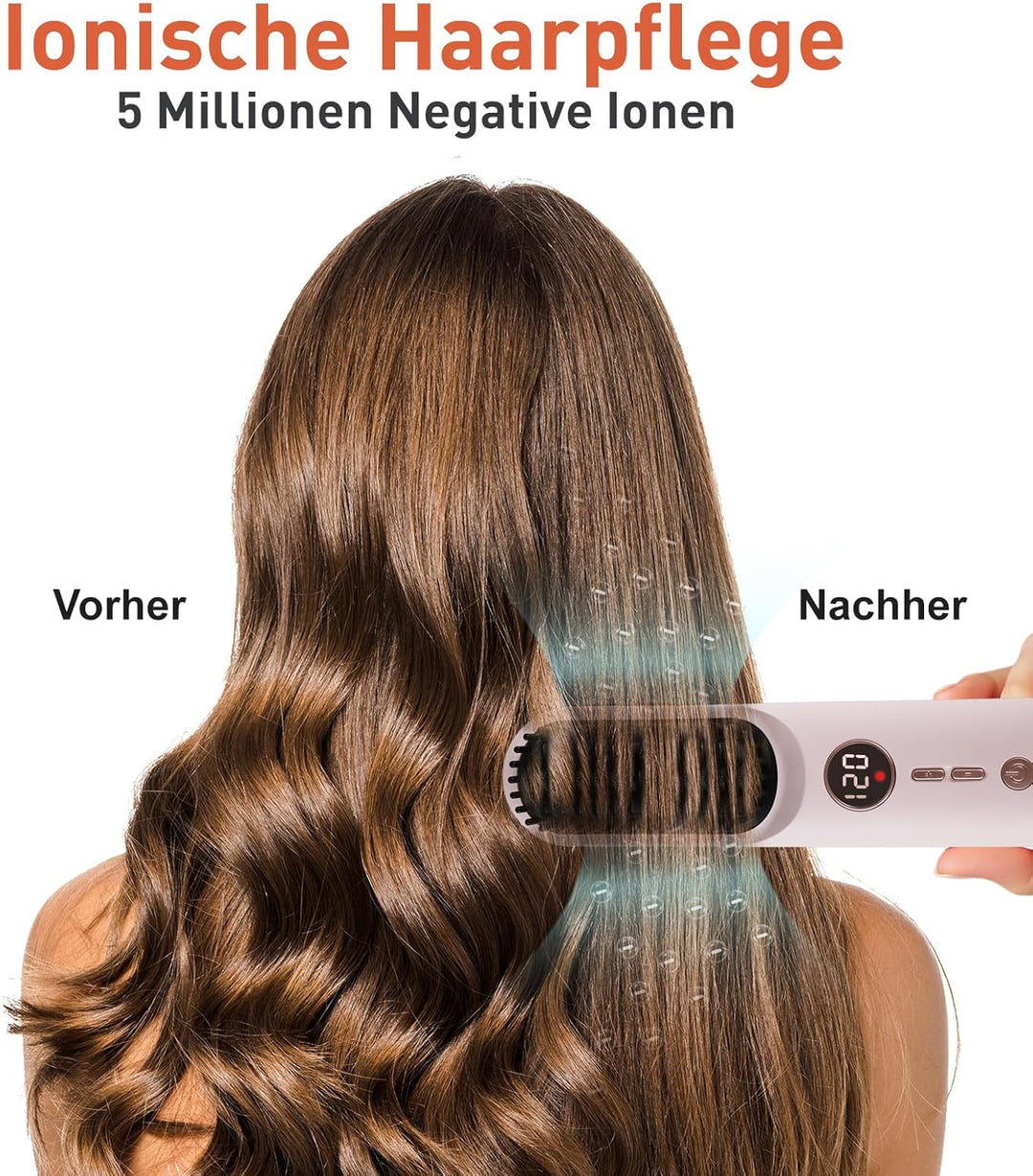 TANSHINE Mini Glättbürste Kabellos für Reise,6000mAh Ionen Haarglätter Bürste Akku, Glätteisen Locke