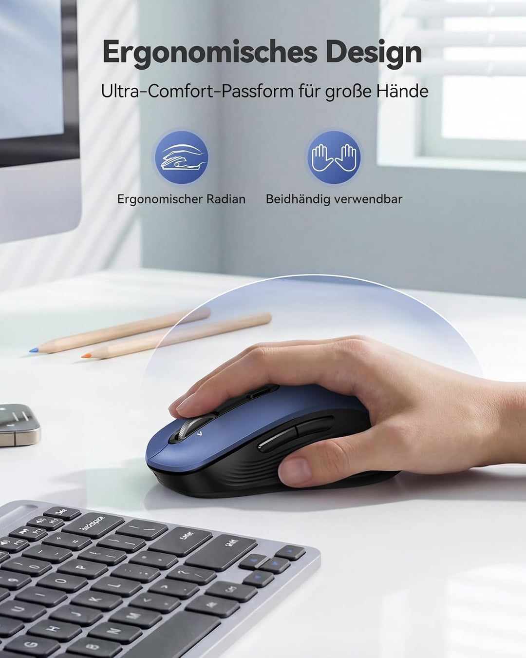 TECKNET Bluetooth Maus Kabellos, Wiederaufladbare Funkmaus mit 4-Wege-Scrollrad, 4800 DPI 6 Stufen,