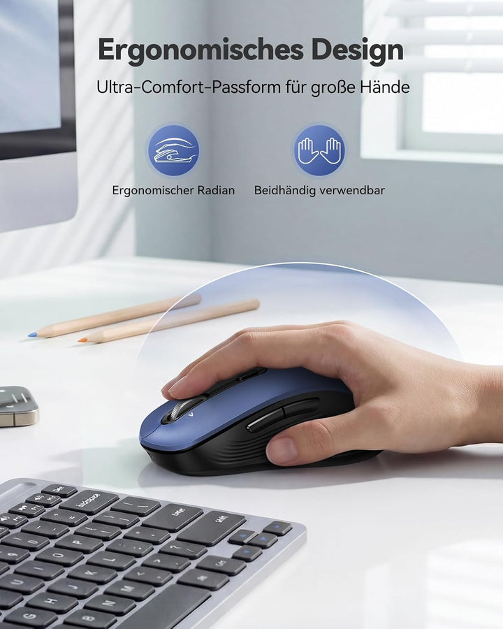 TECKNET Bluetooth Maus Kabellos, Wiederaufladbare Funkmaus mit 4-Wege-Scrollrad, 4800 DPI 6 Stufen,