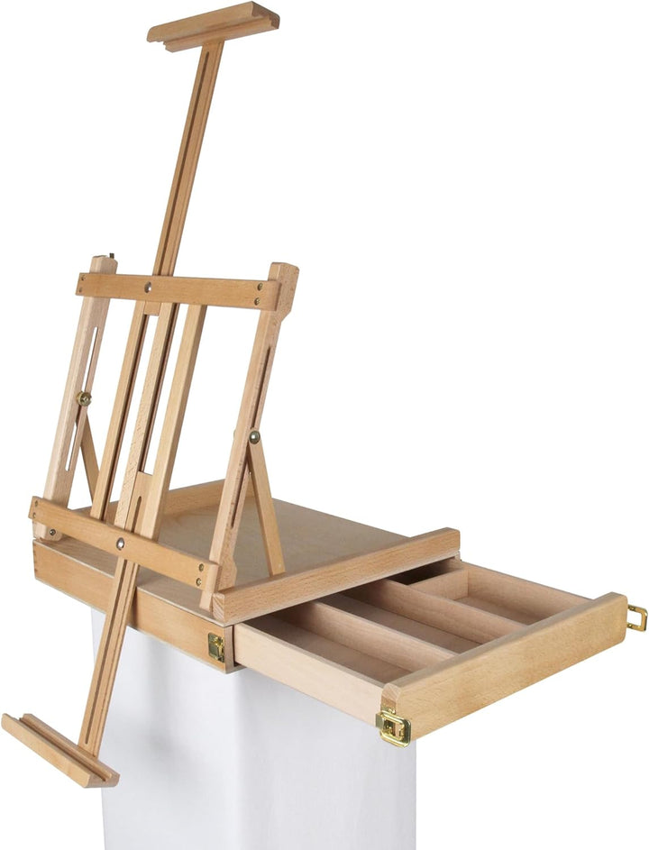 Paintersisters Professionelle Tischstaffelei, Sitzstaffelei aus FSC Buchenholz, Keilrahmen bis 80cm,