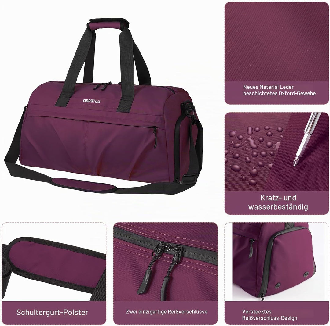 Sporttasche Damen Herren Hartes Material, Reisetasche mit Schuhfach Zwei Belüftungslöchern und Nassf