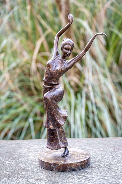 IDYL Bronze-Skulptur Tanzendes Mädchen | 32x11x11 cm | Klassische Bronze-Figur handgefertigt | Garte