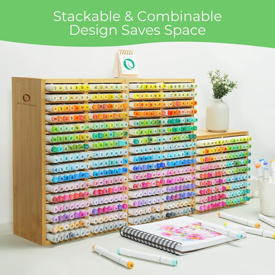 Ohuhu Bambus Marker Organizer, Holz Desktop Aufbewahrung für 224 Markerstifte Honolulu und Oahu Seri