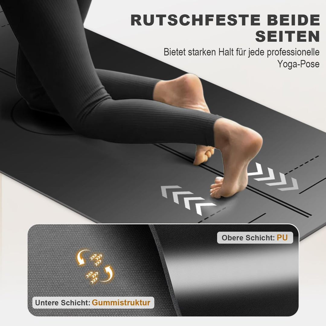 Yoga Matte Rutschfest Dick, Nachhaltige Naturkautschuk + Eco TPE oder PU, Ausrichtungslinien, Hautfr