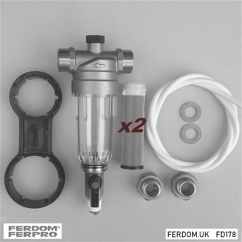 FERDOM FD178 Vorfilter Wasserfilter für Sedimente, Wiederverwendbar. Edelstahlgewebe 90 Mikron +Ein