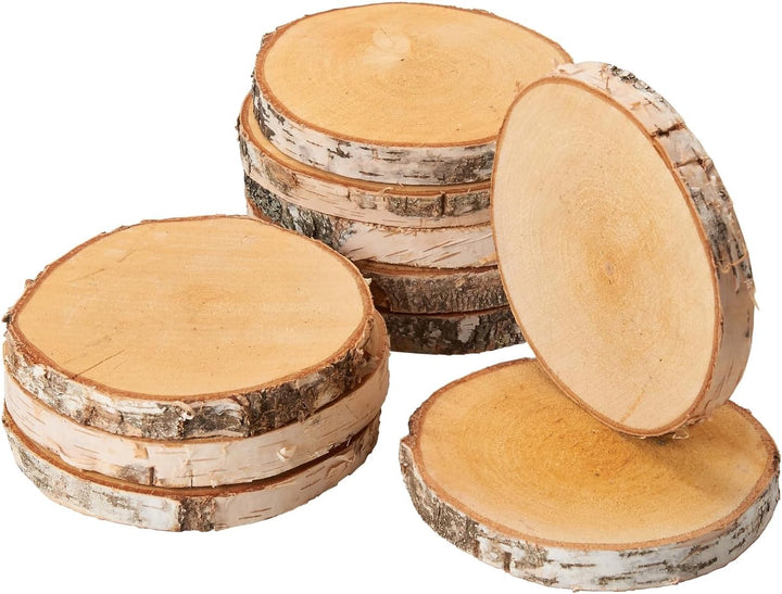 Holzscheiben in 16-18 cm Durchmesser für DIY Basteln und Dekorieren - 10 Stück runde Birkenholz Baum