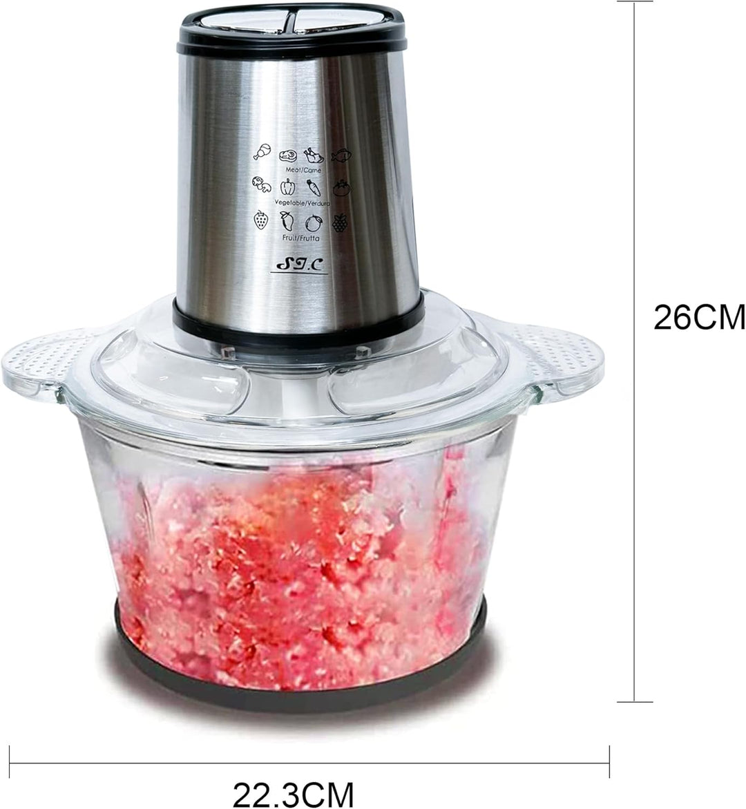Elektrischer Küchenzerkleinerer 1,8 l aus Glas, 300 W mit 4 Klingen aus Edelstahl – 2 Geschwindigkei
