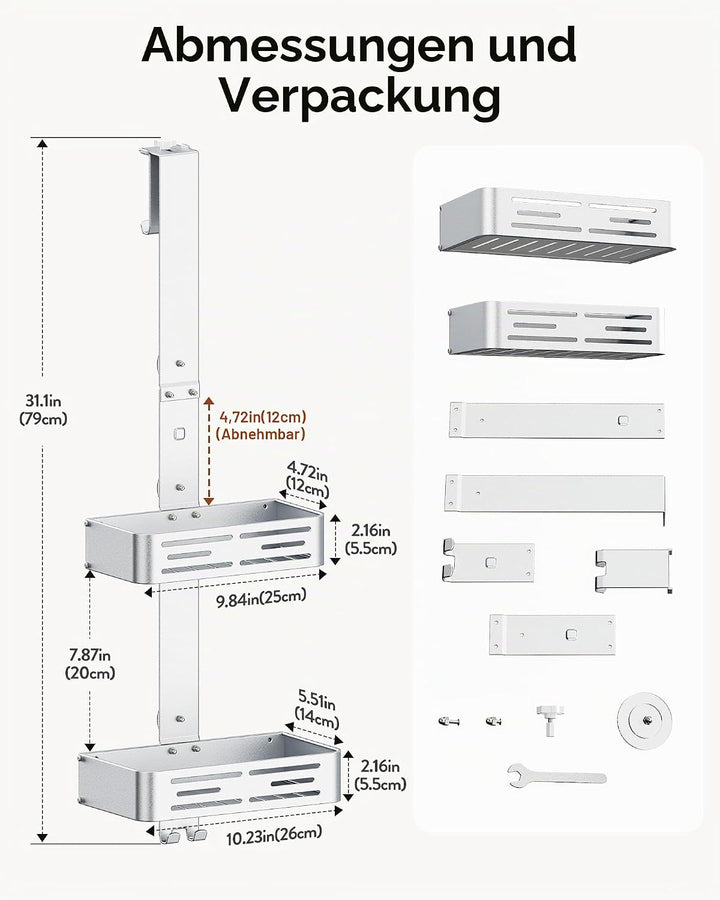 Orimade Duschablage zum Hänge Aluminium-Duschregal zum Hängen, Verstellbare Duschkorb ohne Bohren,2