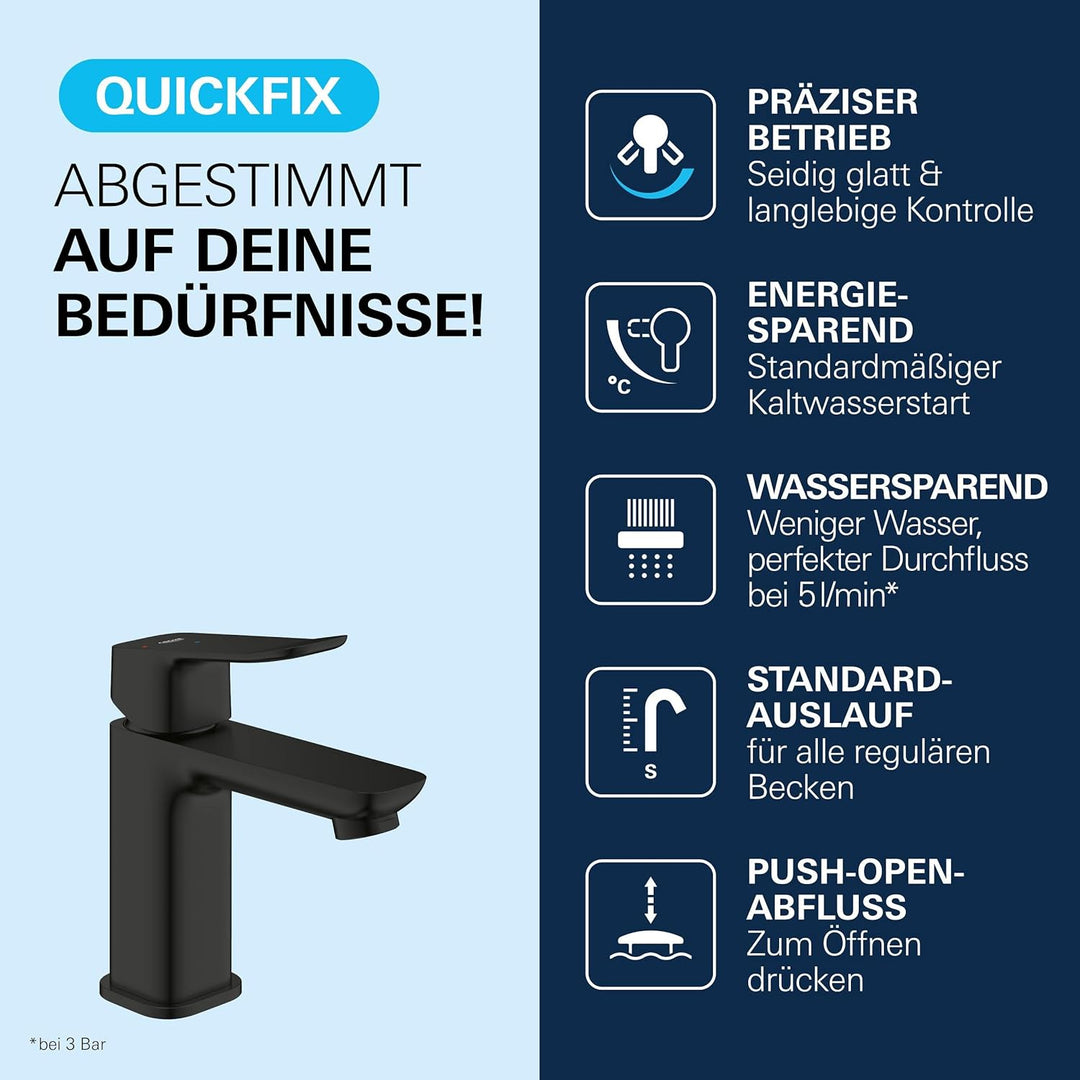 GROHE Dice, energiesparende Waschtischarmatur, Kaltwasser in Mittelstellung (Wasserhahn für das Bad,