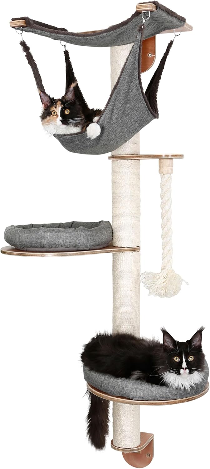 Kerbl Pet Wandkratzbaum Dolomit 2.0 Tofana | Grau, 160 cm hoch, Wandkratzbaum aus Holz und Sisal, mi