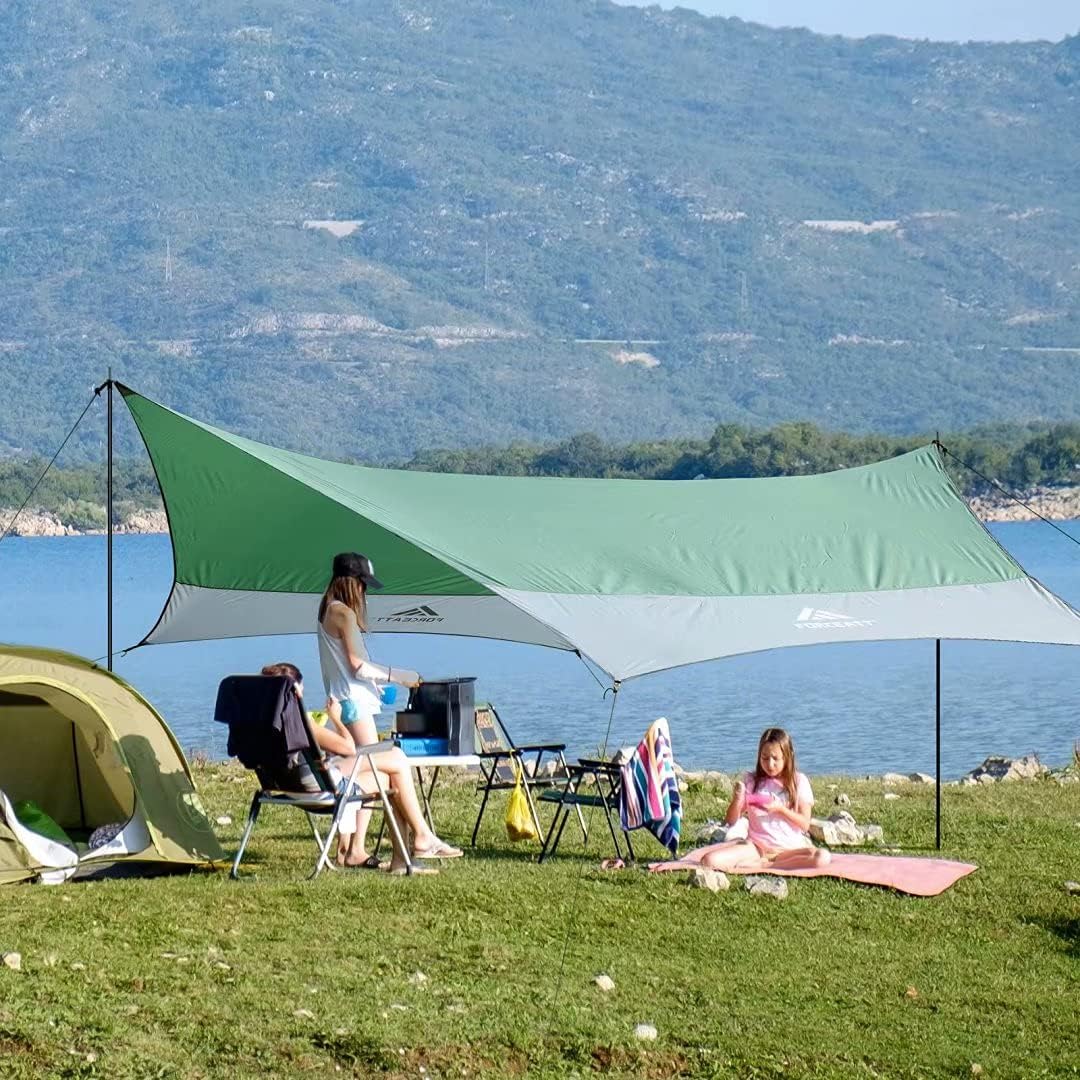 Forceatt Zeltplane, 3,7 * 4,3 m Tarp Ultraleicht mit 6 Umreifungspunkten, Anti-UV & wasserdicht Tarp