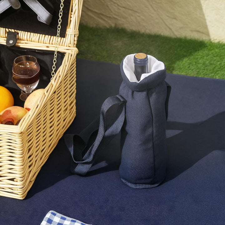 Outsunny Picknickkorb aus Weidenholz Picknickkoffer für 4 Personen mit Isoliert Kühlfach Picknickdec