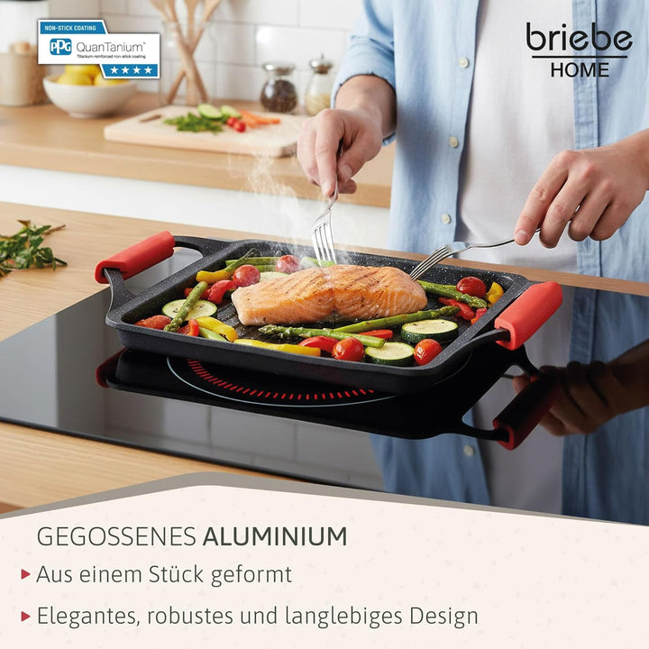 briebe Black Titanium Grillplatte Induktion, Antihaft Titanium, Aluminiumguss, Grillpfanne Bratblech