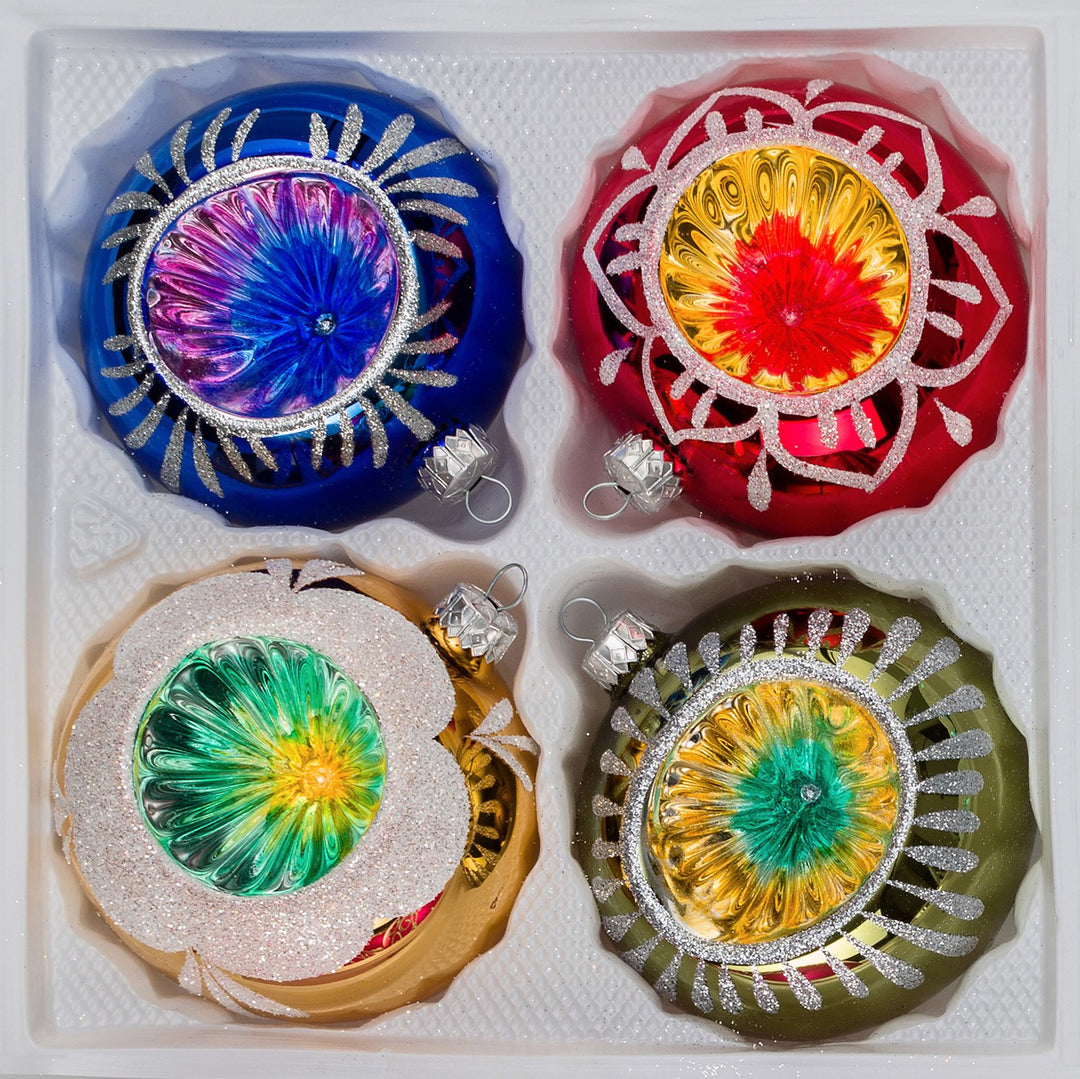 4 TLG. Glas-Weihnachtskugeln Set 8cm Ø in 'Hochglanz Vintage Style' Christbaumkugeln - Weihnachtssch