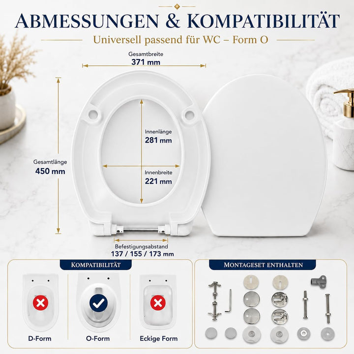 WC-Sitz erhöht 5cm für ältere/behinderte Menschen, WC-Sitzerhöhung Toilettensitz aus Duroplast, leis