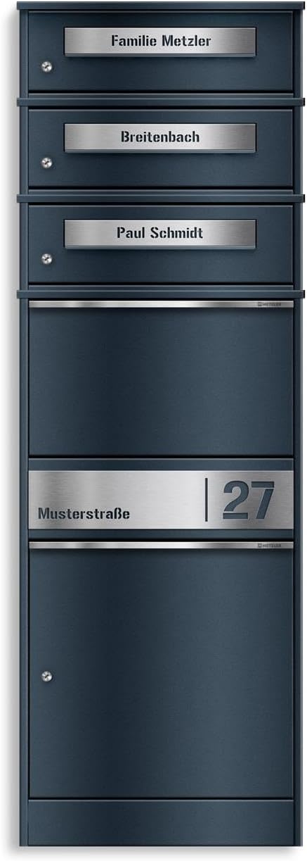 Metzler Paketbox mit 3 Briefkästen – 3er Briefkasten mit Paketfach & Namensgravur, Personalisierte B