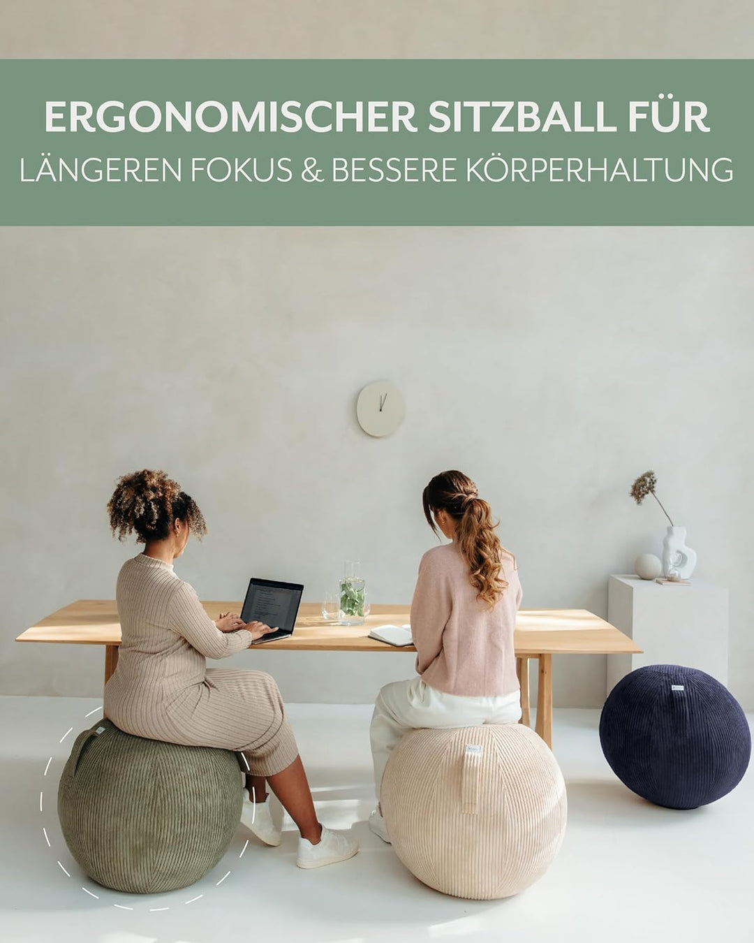 VLUV® BOL VLIP Sitzball Büro Ergonomisch [Atmungsaktiv mit Tragegriff und Wegrollschutz] Waschbarer