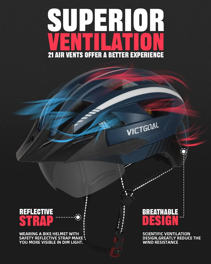 VICTGOAL Fahrradhelm Herren Damen MTB Helm mit Abnehmbarer Magnetische Schutzbrille Visier Atmungsak