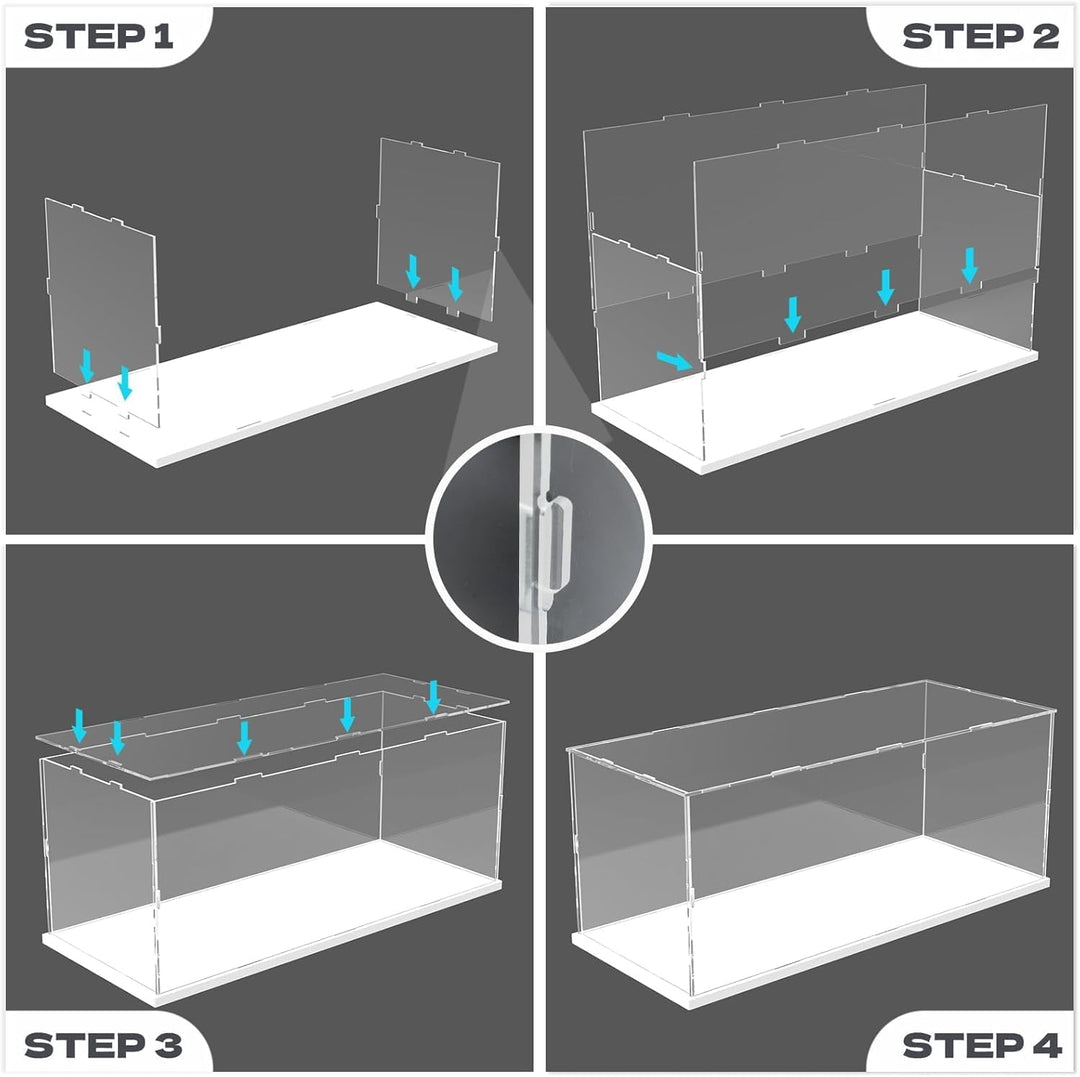 Nynelly Vitrine für Sammlung, Box aus Transparentem Acryl, mit weisser Basis zum Zusammenbauen, Stau