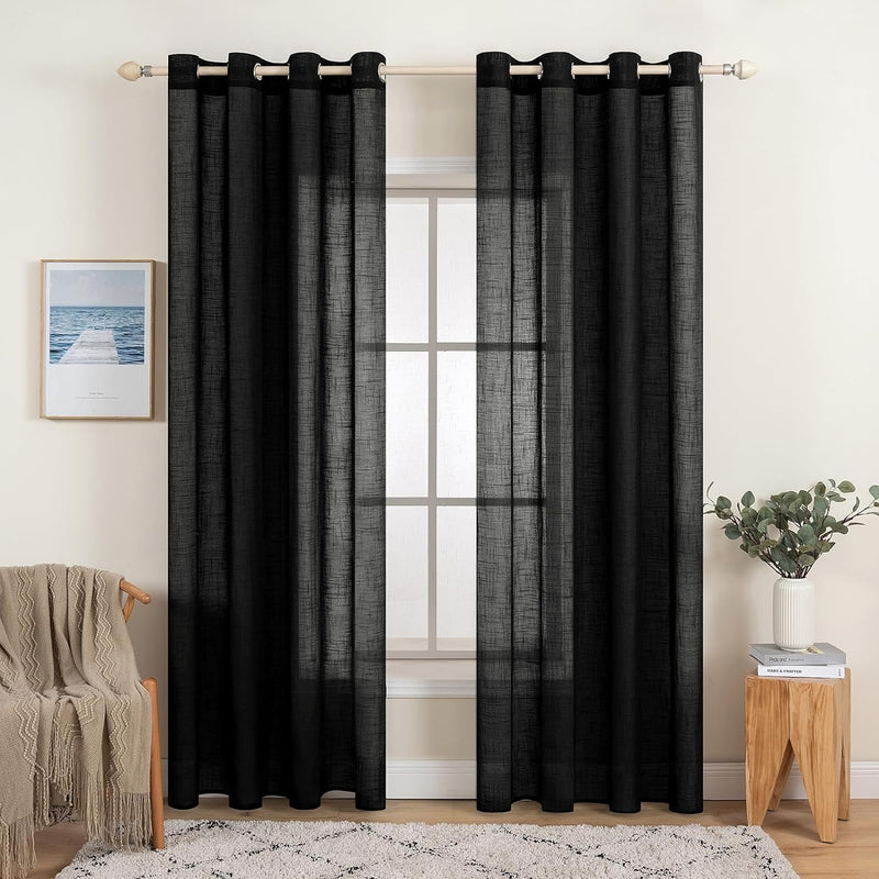 MIULEE 2er Set Voile Vorhang Sheer Leinenvorhang mit Ösen Transparente Leinen Optik Gardine Ösenscha