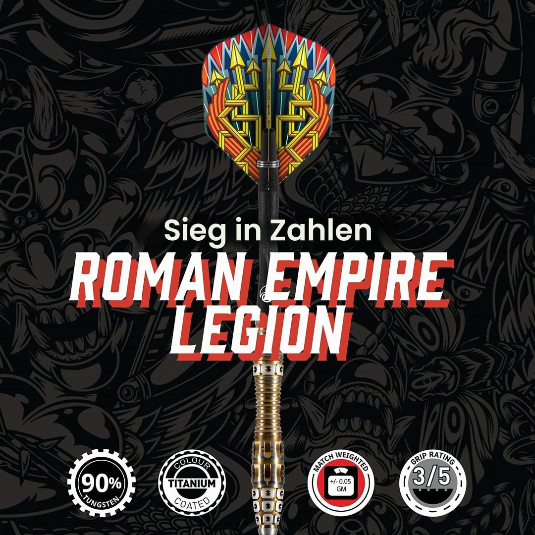 Shot! Darts Roman Empire Legion Steel Tip Dart Set Front Weighted 90% Tungsten Barrels 24.0 Gramm, 2