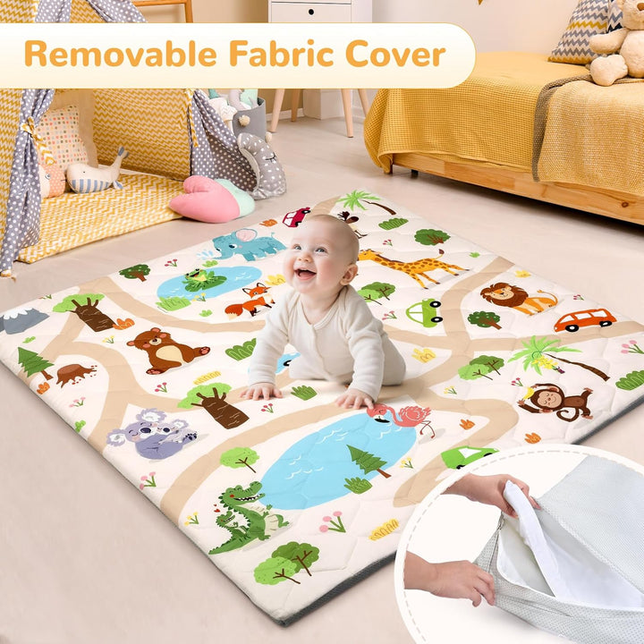 Spielmatte Baby 127×127cm mit Rutschfest, Extra Dicke 2cm Weiche Abtrennbar Krabbelmatte Baby, Faltb