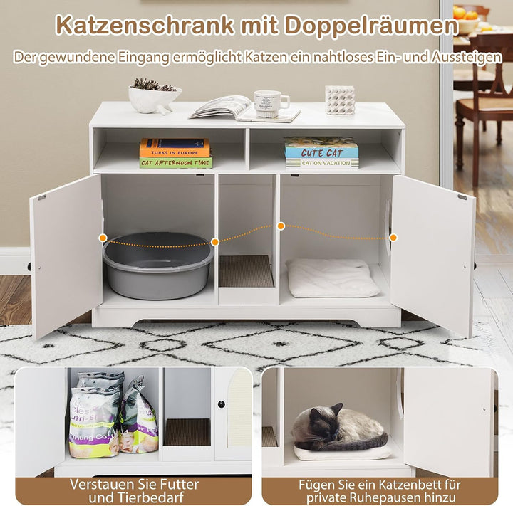COSTWAY Katzenschrank für Katzentoilette, Katzenklo Schrank mit 2 Türen, Kratzbrett, Eingang, 2 Sisa