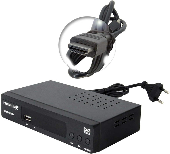 PremiumX Satelliten-Receiver HD 520SE FTA Digital SAT TV Receiver DVB-S2 FullHD HDMI SCART 2X USB Mu