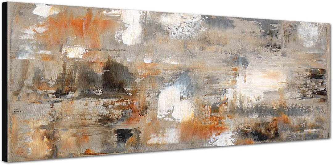 Paul Sinus Art Panoramabild auf Leinwand und Keilrahmen 120x40cm Kunstmalerei braun grau abstrakt