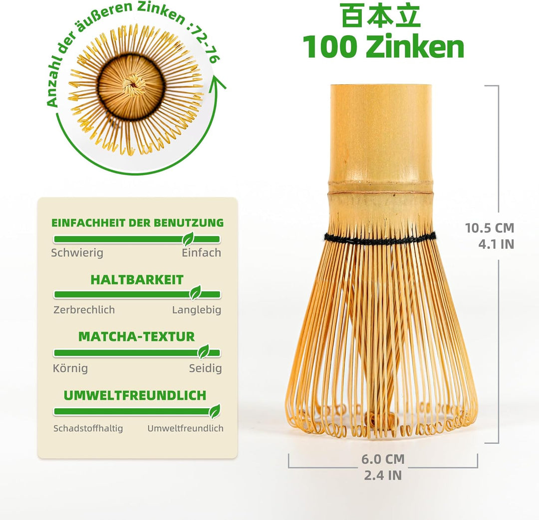 TEANAGOO Matcha Schneebesen Set, Bambus Matcha Schneebesen (100 Zinken) mit Halter, 6-PCS Traditione