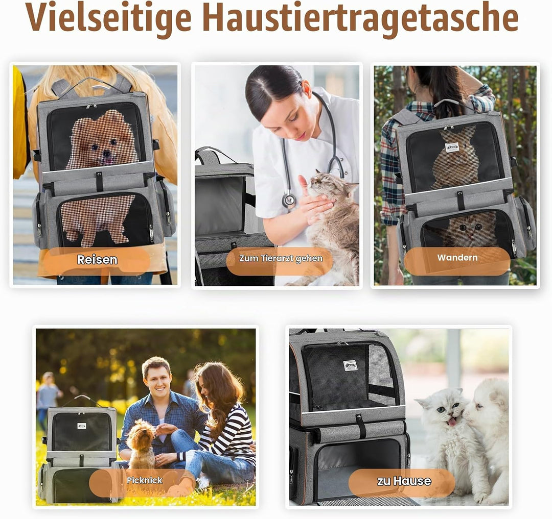 Lekespring Doppellagige Katzen Rucksack für 2 Katzen Grosse Katzen Transport Rucksack Hunderucksack