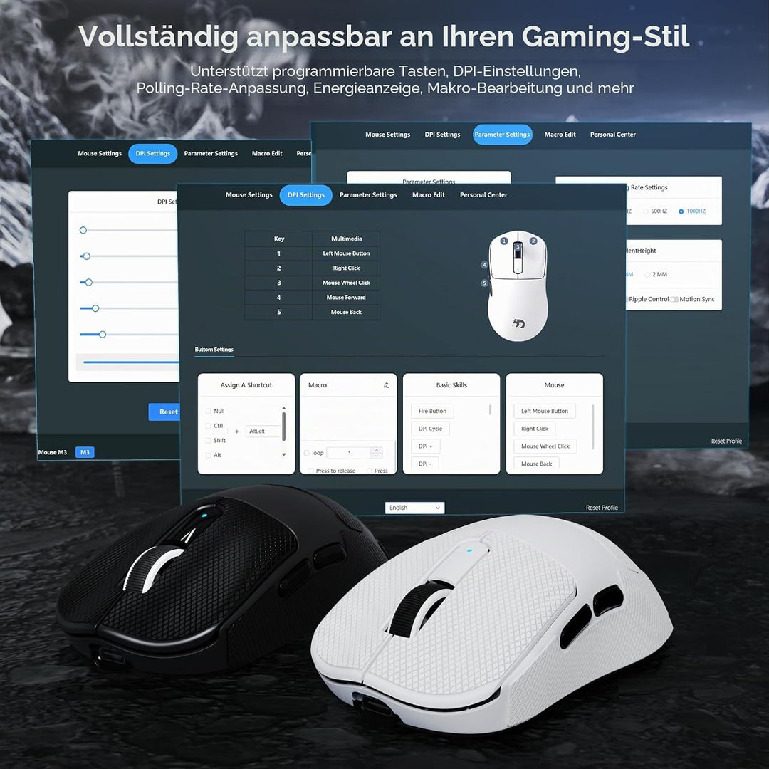 MAMBASNAKE M3 39g SUPERLEICHTE Kabellose Gaming-Maus mit Spiralkabel, PixArt PAW3395PRO-Sensor, Bis