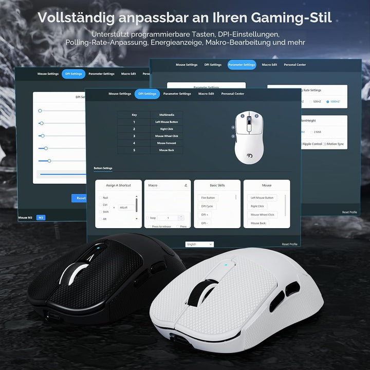 MAMBASNAKE M3 39g SUPERLEICHTE Kabellose Gaming-Maus mit Spiralkabel, PixArt PAW3395PRO-Sensor, Bis