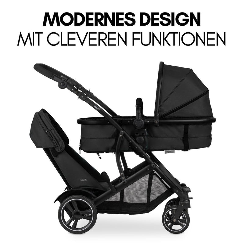 hauck Geschwister Kinderwagen Duett 4 - Buggy für 2 Kinder inkl. Beindecke und Regenverdeck, Sportsi