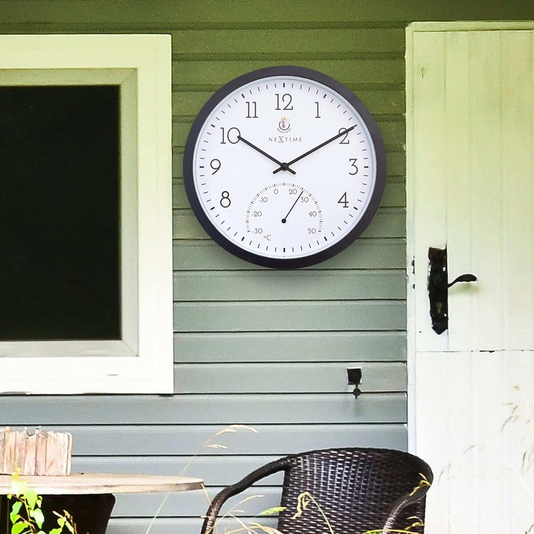 NeXtime Wall Clock (Garden/Inside) 30,5 cm-Time/Temp-Black-Plastic Marigold, One Size