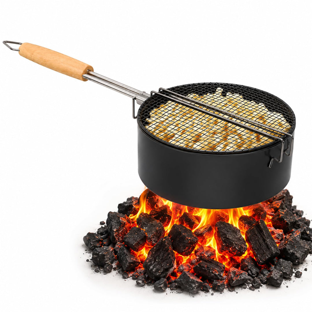 Popcorn Maker für Lagerfeuer, Karbonstahl, Sicherheitsgriff | Outdoor-Popcornpfanne mit hitzebeständ