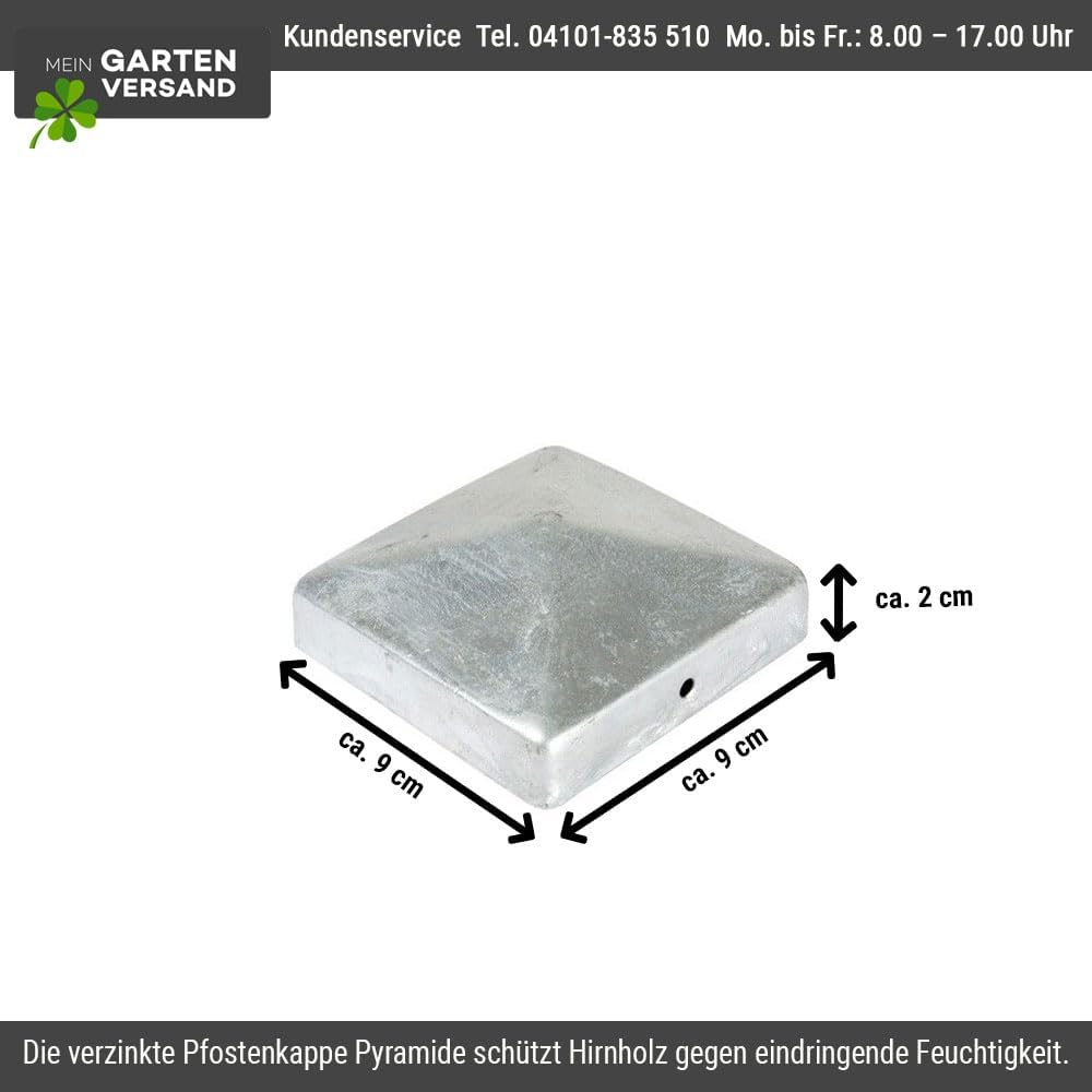 10× Pfostenkappe Pyramide 9×9 cm (91×91 mm) – feuerverzinkte Stahl-Abdeckung für Holzpfosten – witte