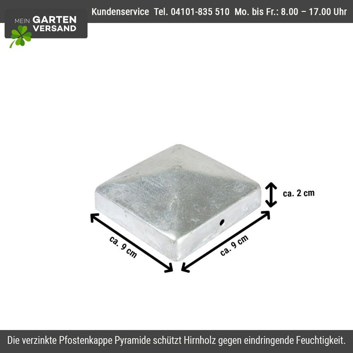 10× Pfostenkappe Pyramide 9×9 cm (91×91 mm) – feuerverzinkte Stahl-Abdeckung für Holzpfosten – witte
