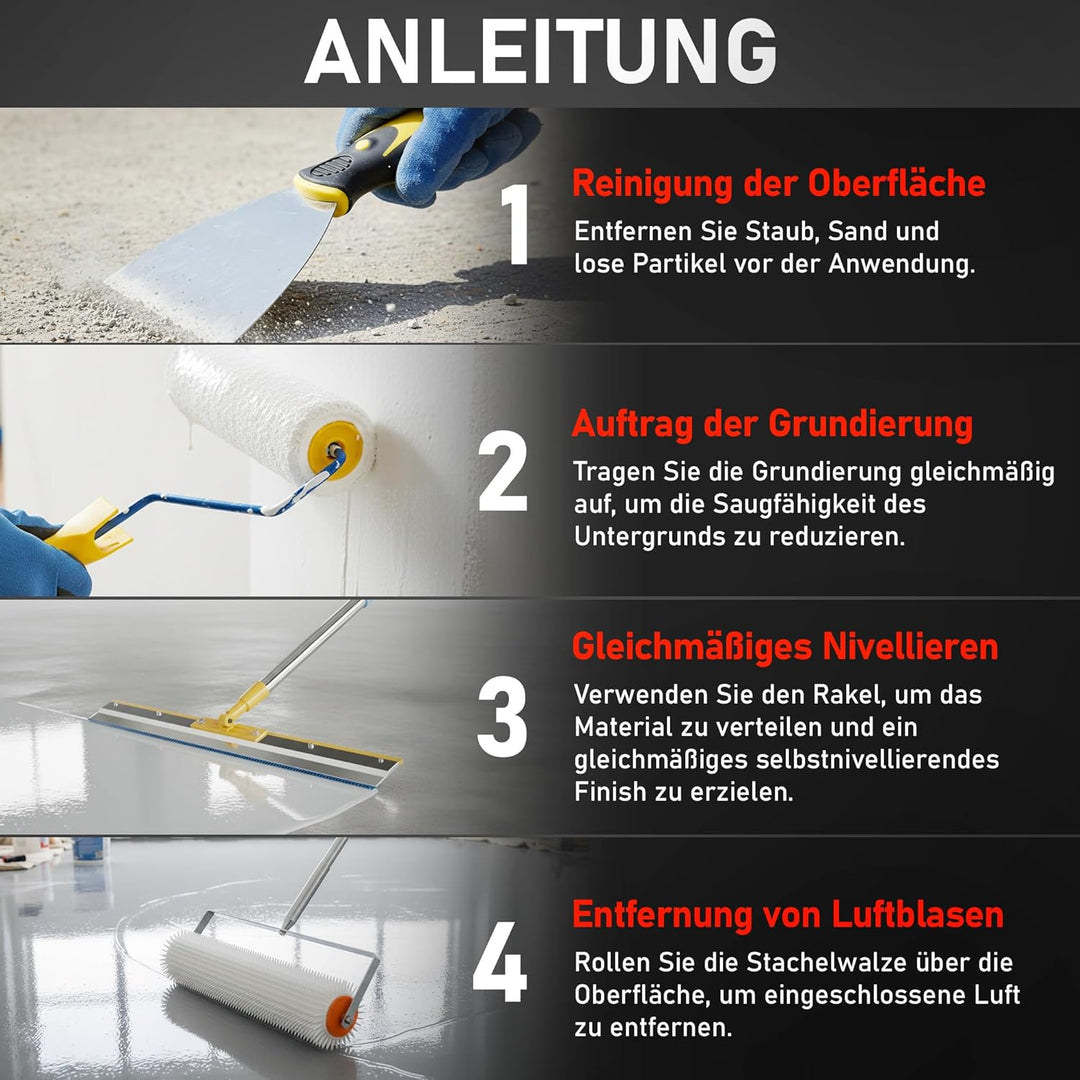 Bodenbeschichtung Entlüftungsroller Set | Enthält Stachelwalze Ausgleichsmasse 11 mm, Rakel Ausgleic