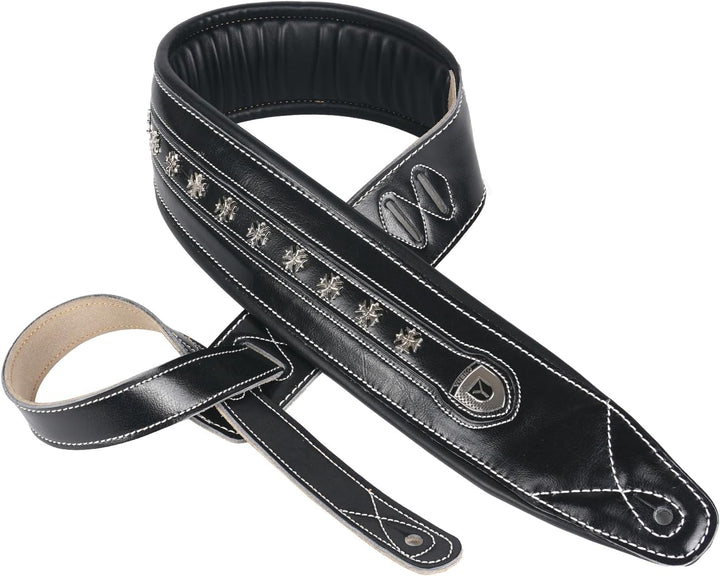 yueko Rindsleder Leder und PU Gitarrengurt Gurt Band für Akustik E-Gitarre Bass mit Metall Nieten, Y